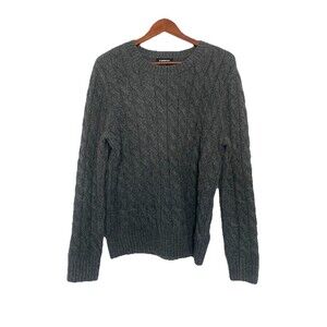 Express Men's Medium Gray Cable Knit Pullover Sweater Wool Blend Long Sleeve